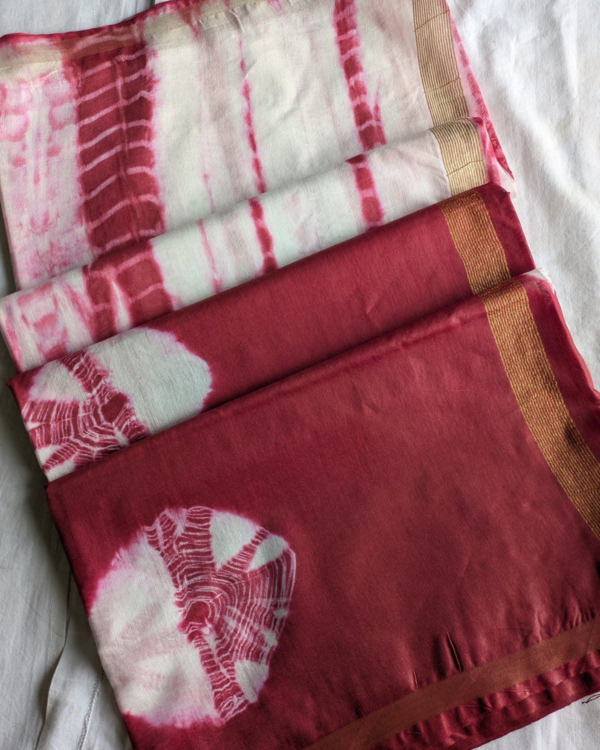 Shibori Bhagalpuri Sari Maroon+White