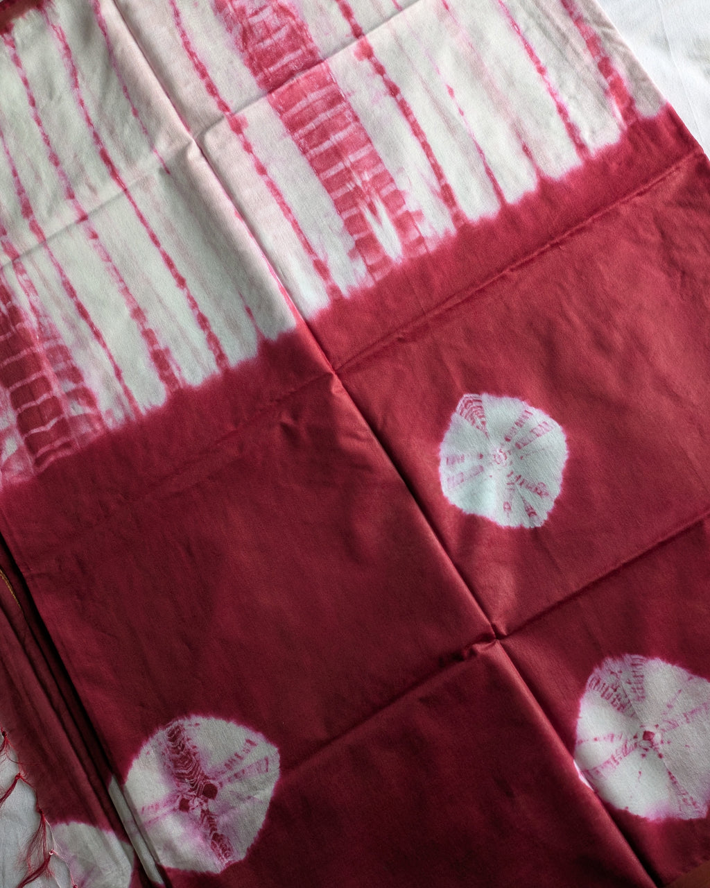 Shibori Bhagalpuri Sari Maroon+White