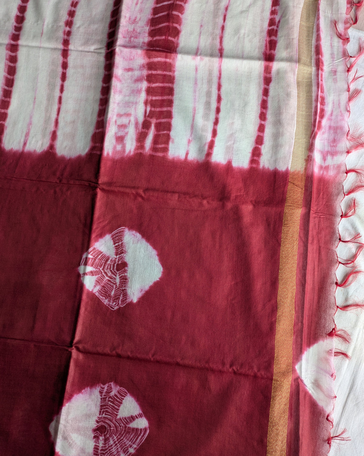 Shibori Bhagalpuri Sari Maroon+White