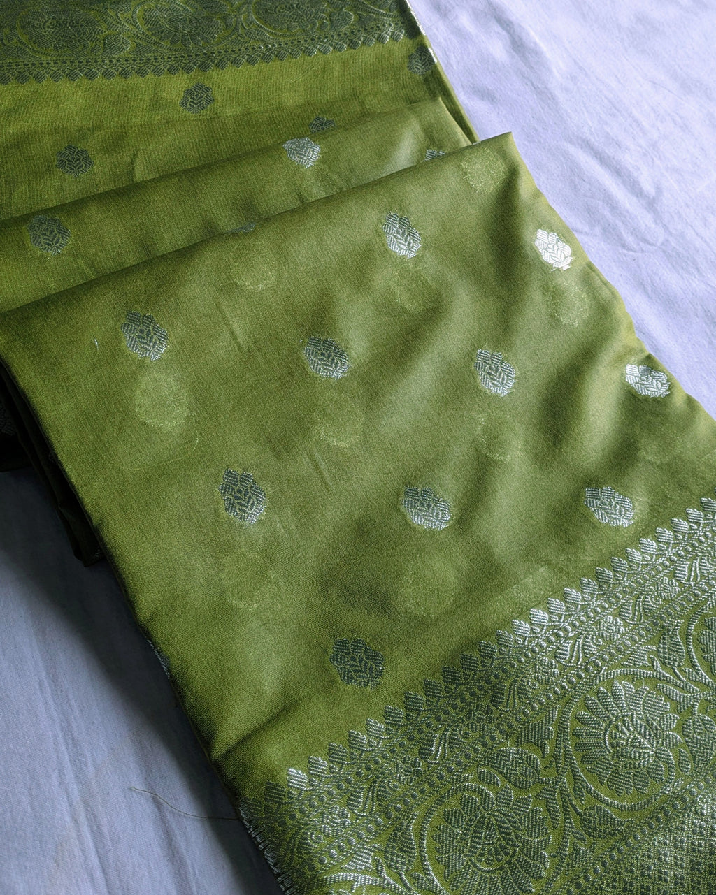 Banarasi Khaddi Gerogette Sari Olive Green