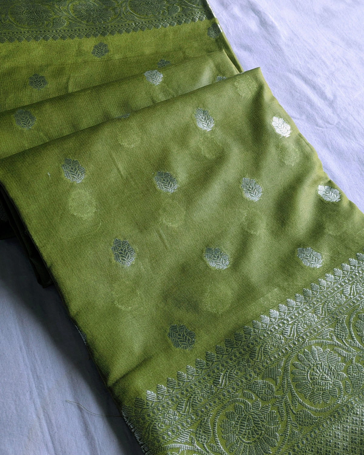 Banarasi Khaddi Gerogette Sari Olive Green