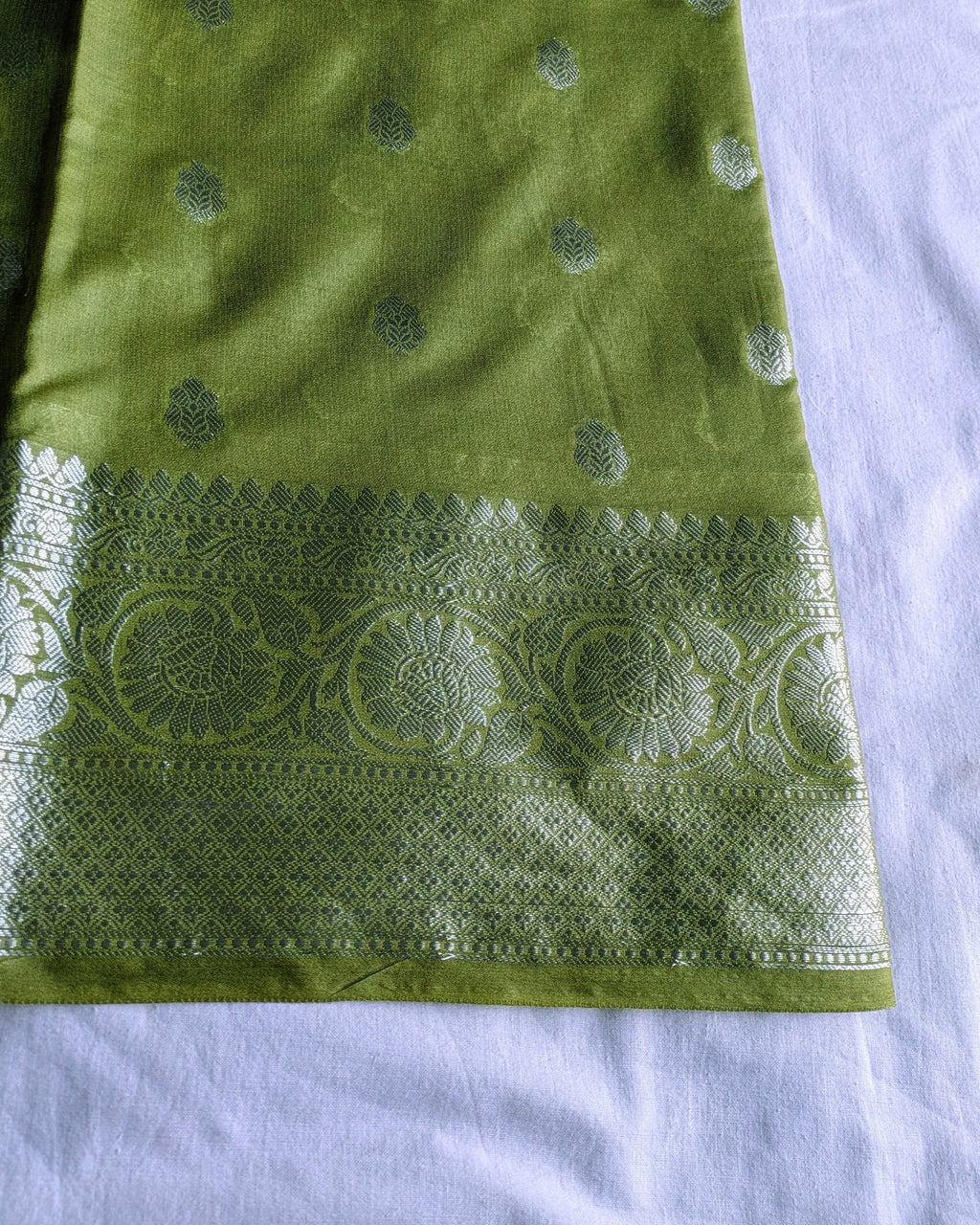 Banarasi Khaddi Gerogette Sari Olive Green