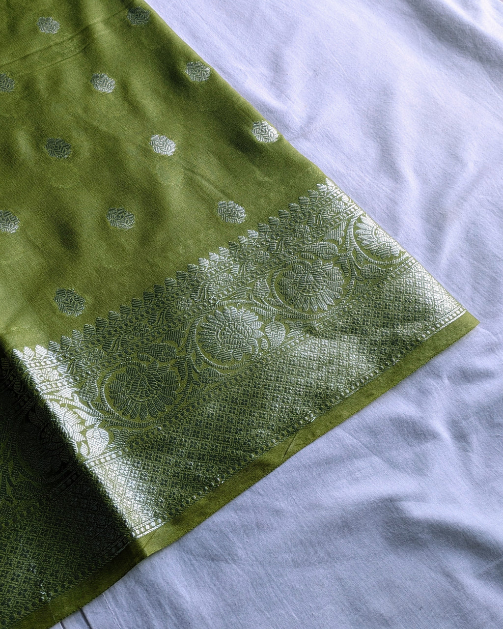 Banarasi Khaddi Gerogette Sari Olive Green