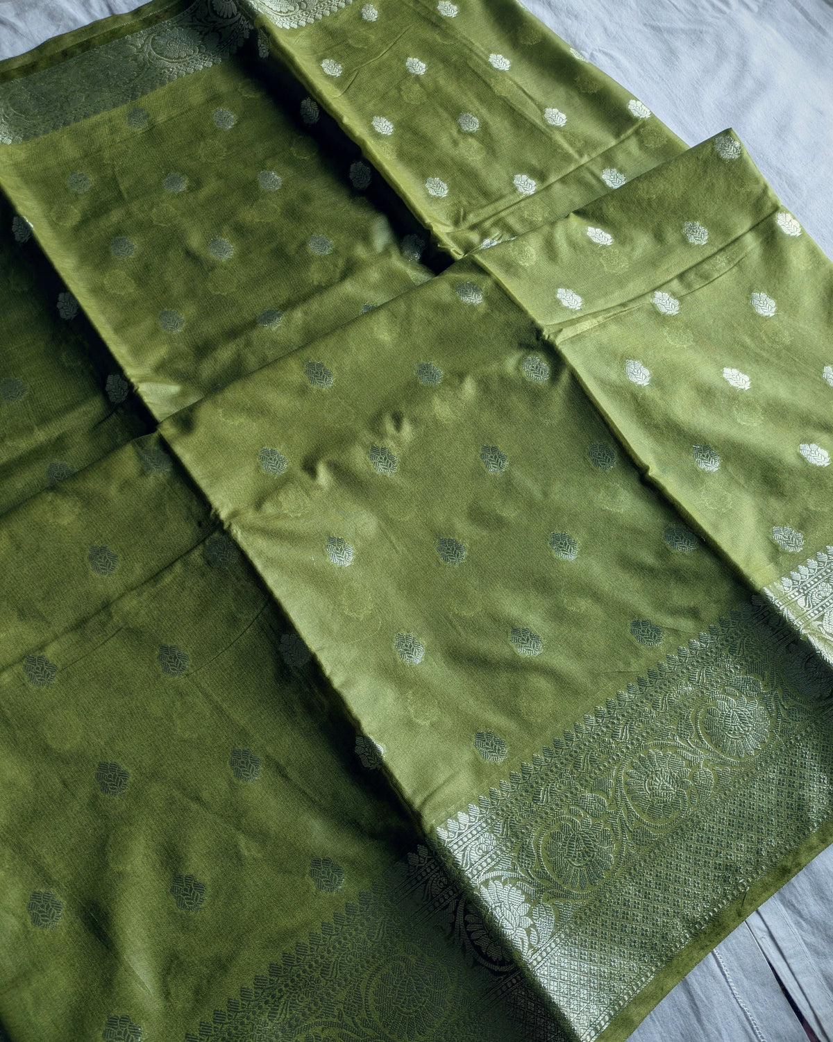 Banarasi Khaddi Gerogette Sari Olive Green
