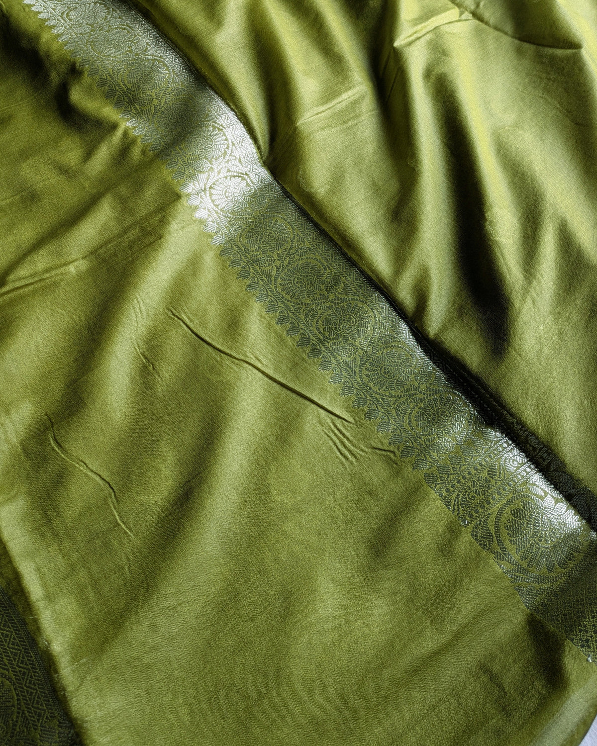 Banarasi Khaddi Gerogette Sari Olive Green
