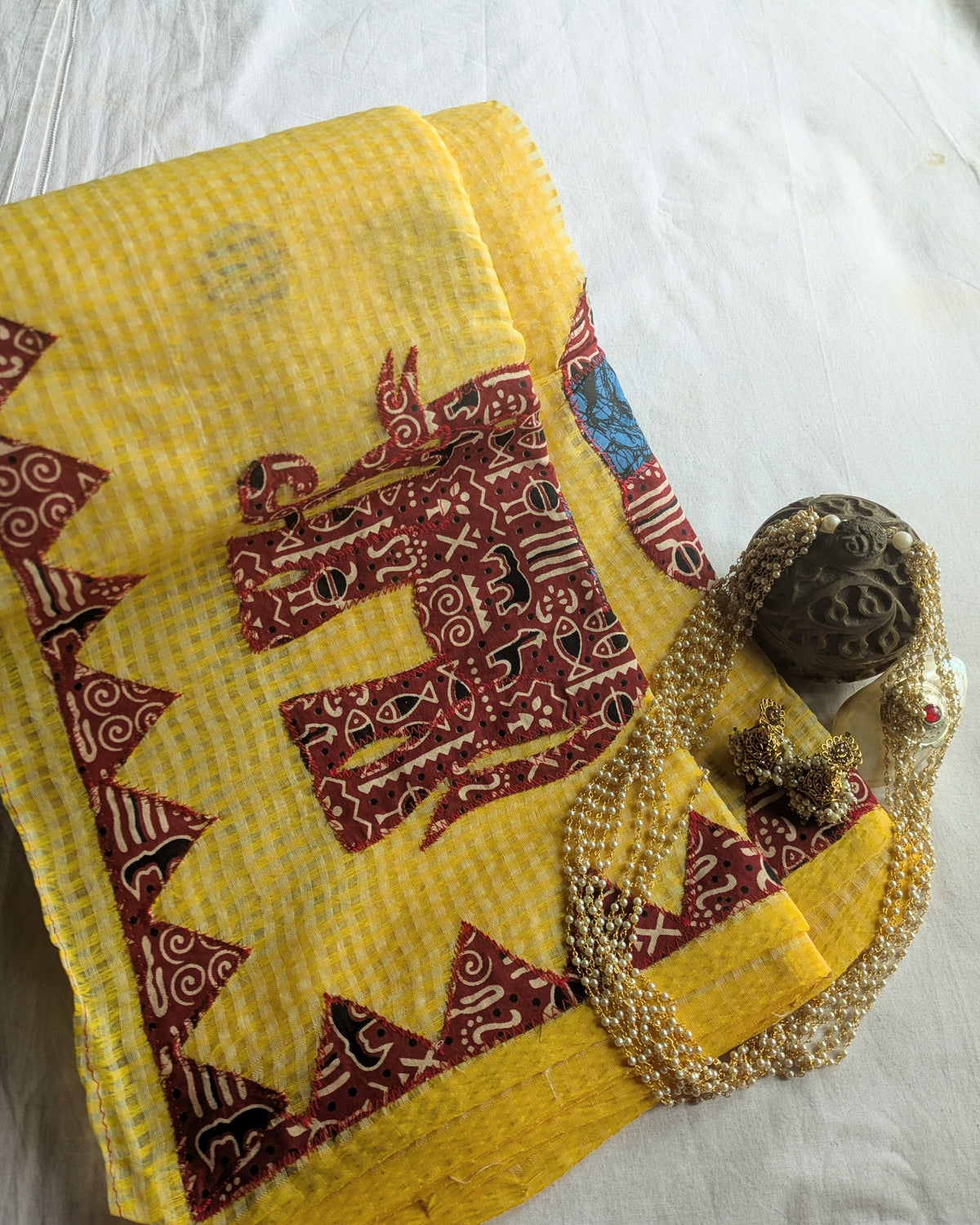 Cotton Kota Applique Sari Yellow 1