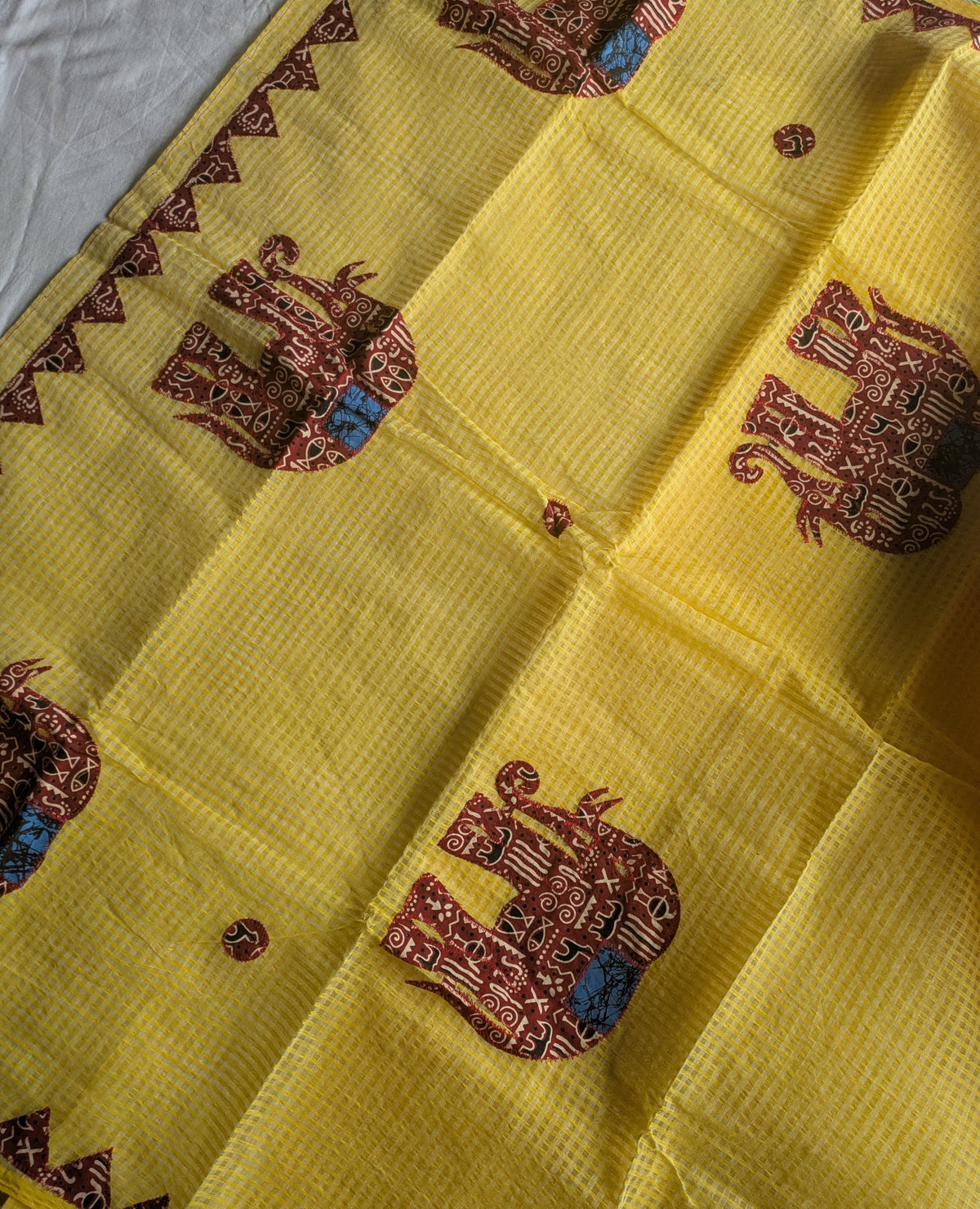 Cotton Kota Applique Sari Yellow 1