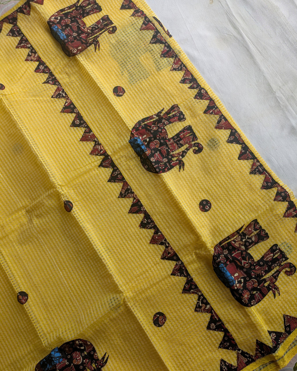 Cotton Kota Applique Sari Yellow 2