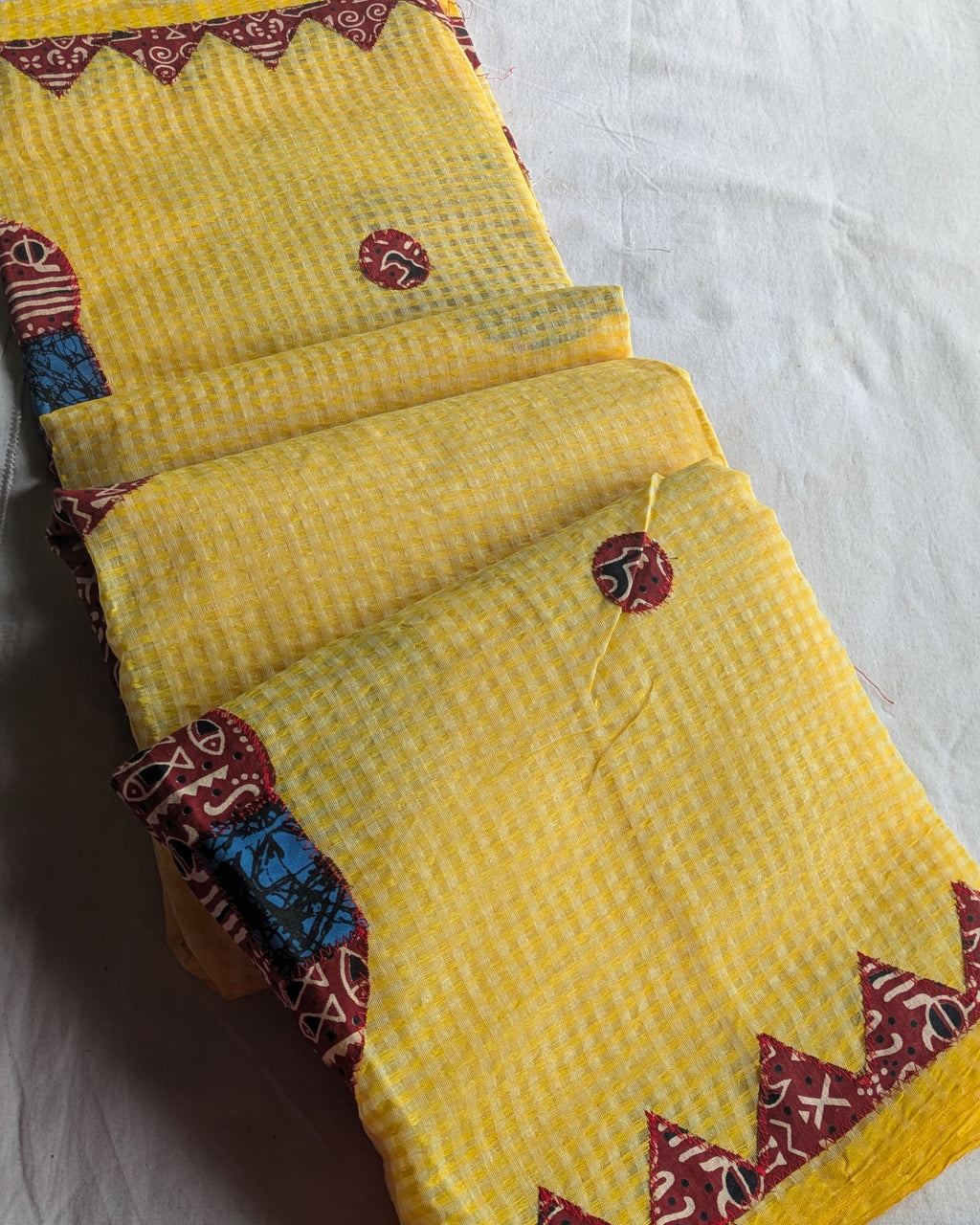 Cotton Kota Applique Sari Yellow 1