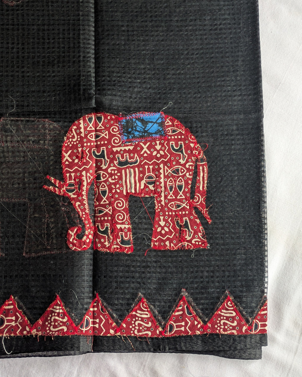 Cotton Kota Applique Sari Black