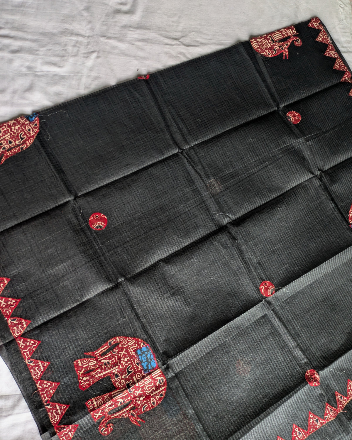 Cotton Kota Applique Sari Black