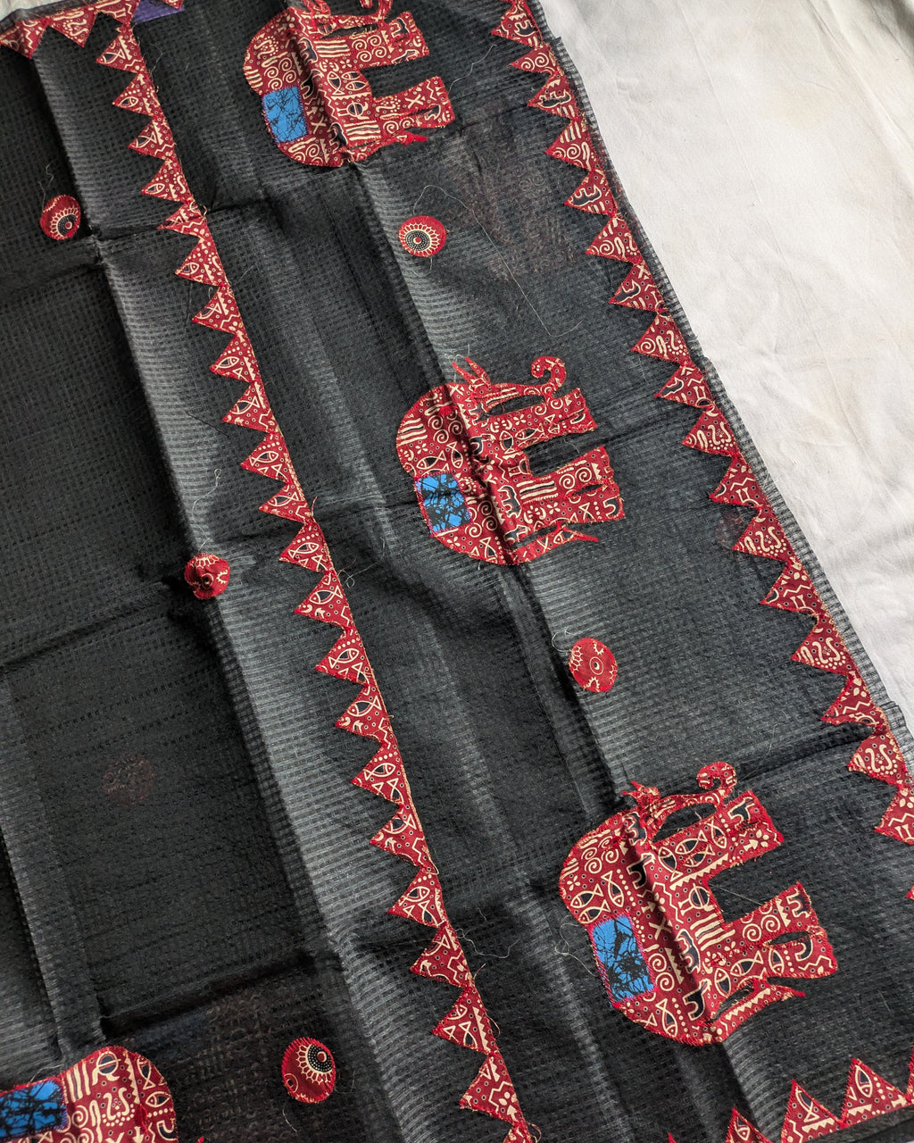 Cotton Kota Applique Sari Black