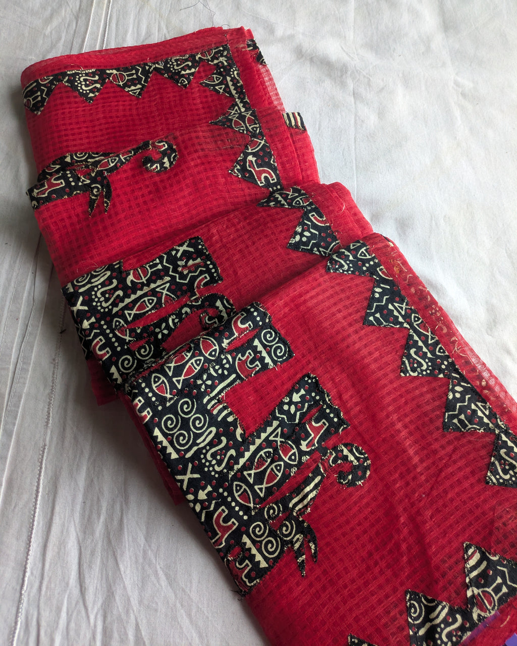 Cotton Kota Applique Sari Red