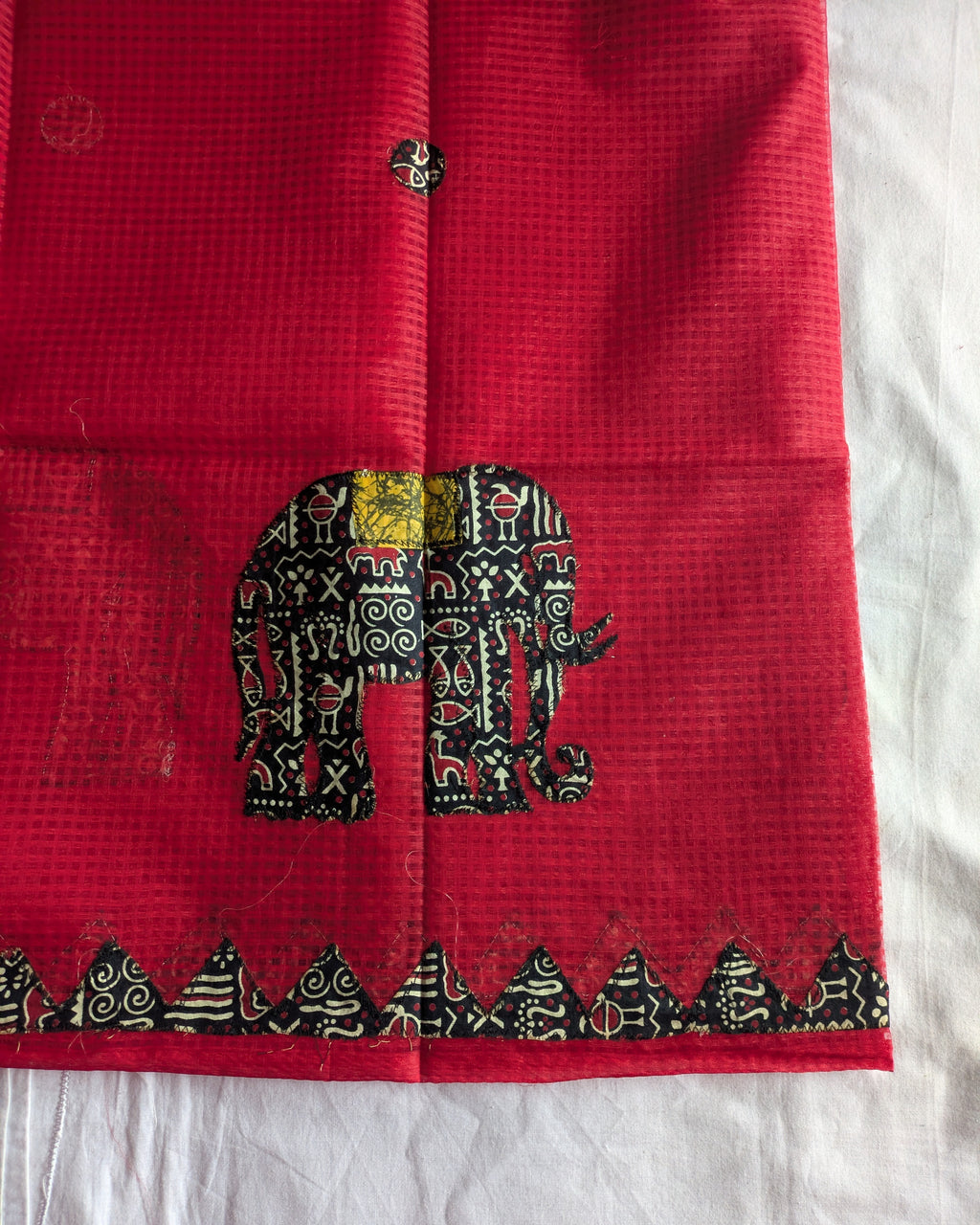 Cotton Kota Applique Sari Red