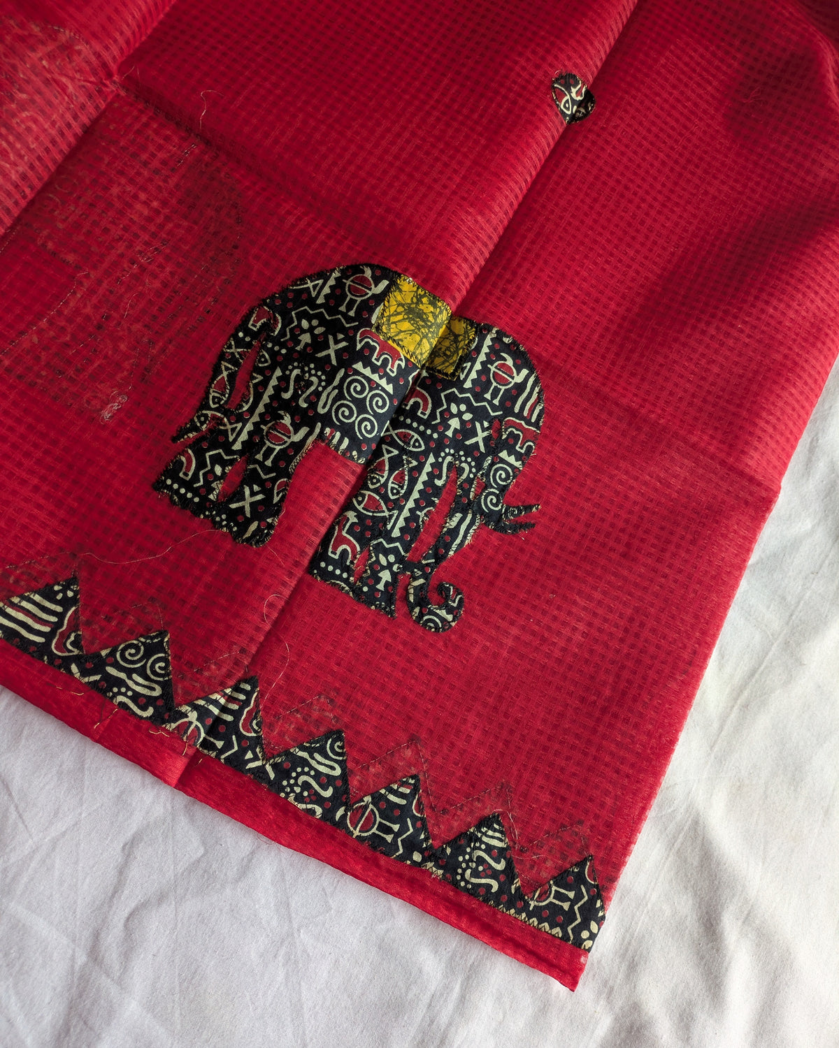Cotton Kota Applique Sari Red