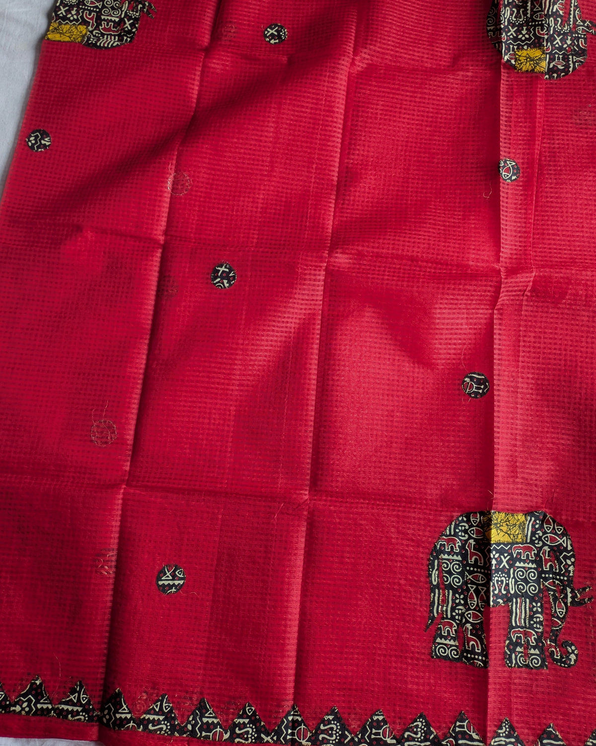 Cotton Kota Applique Sari Red