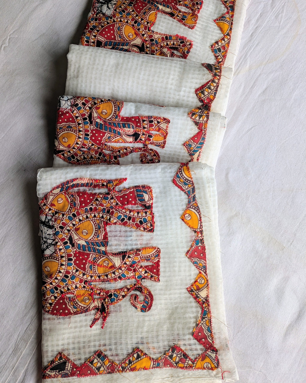 Cotton Kota Applique Sari White 1