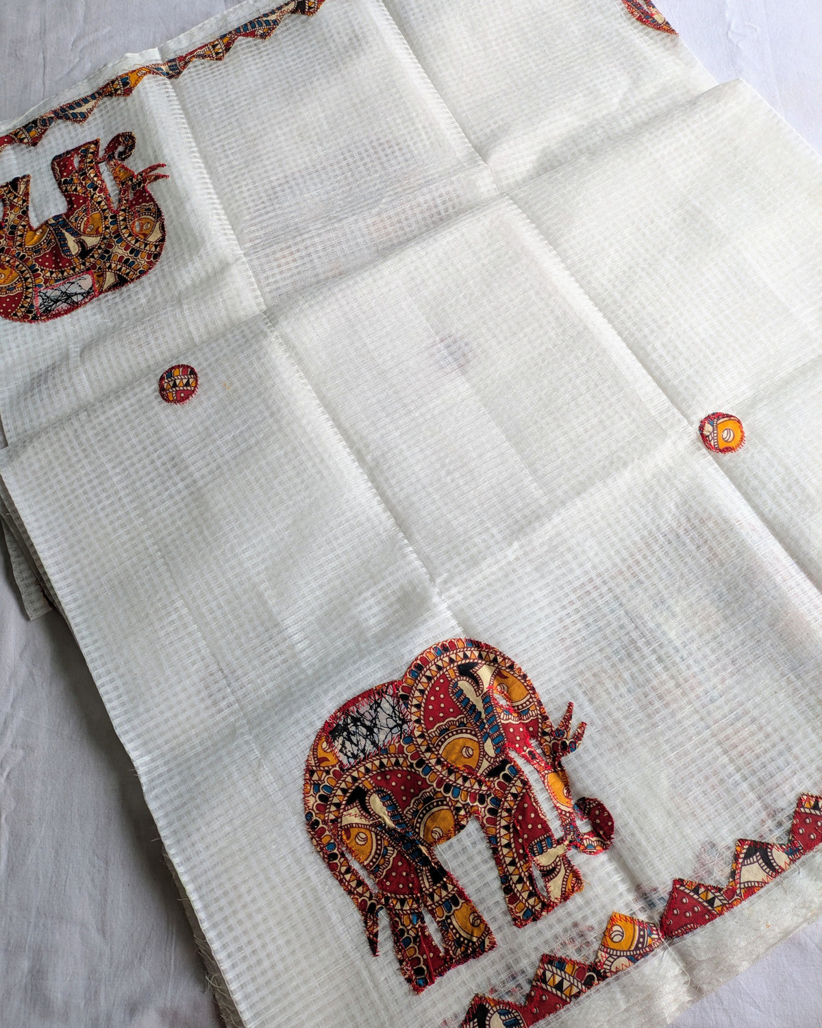 Cotton Kota Applique Sari White 1