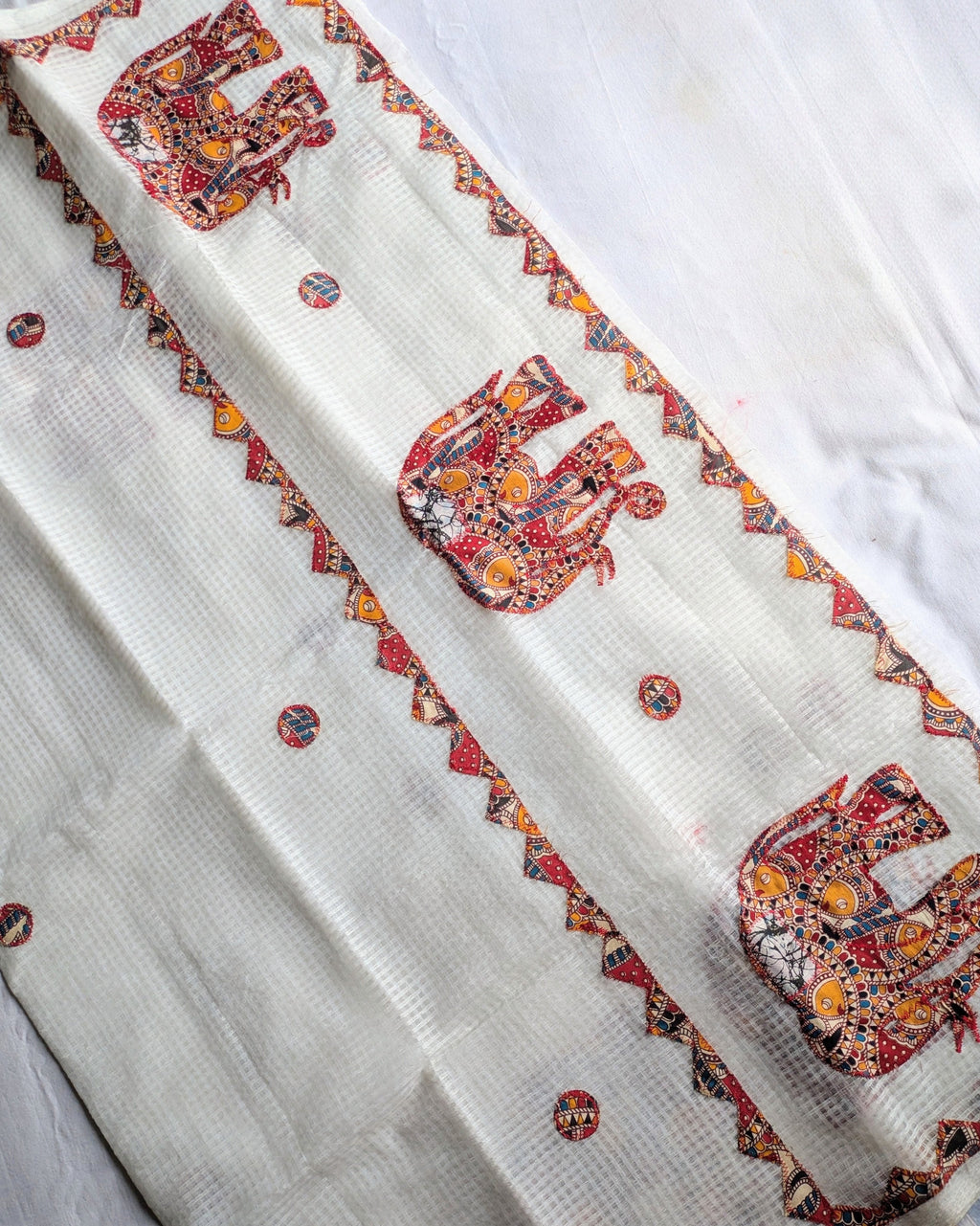 Cotton Kota Applique Sari White 1