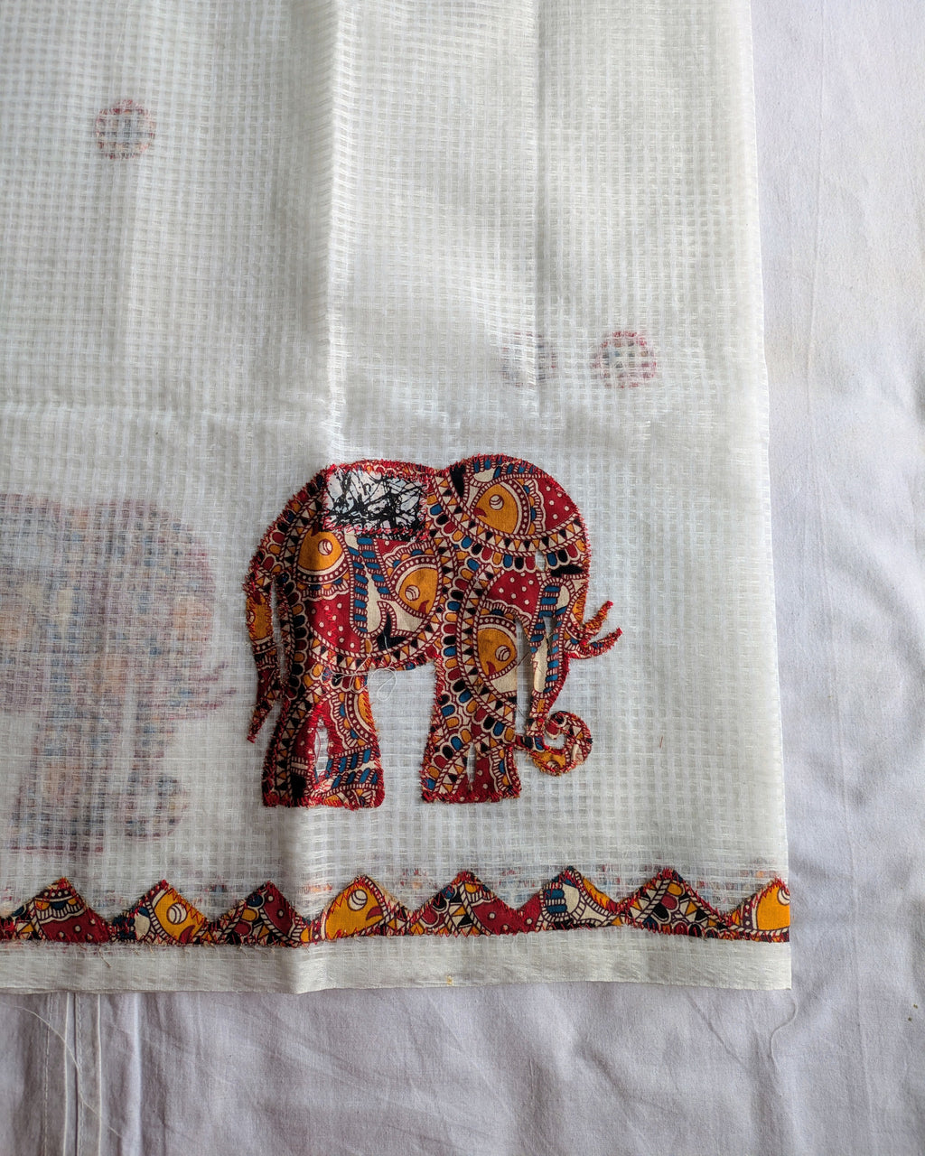 Cotton Kota Applique Sari White 1