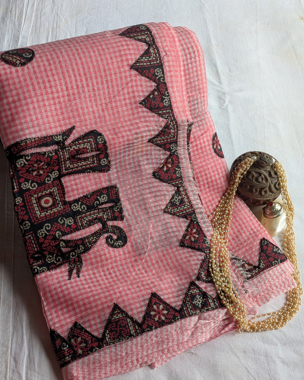 Cotton Kota Applique Sari Pink