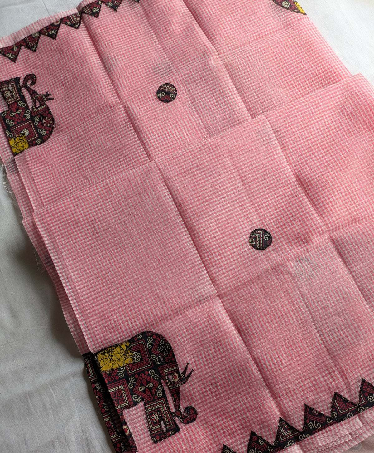 Cotton Kota Applique Sari Pink
