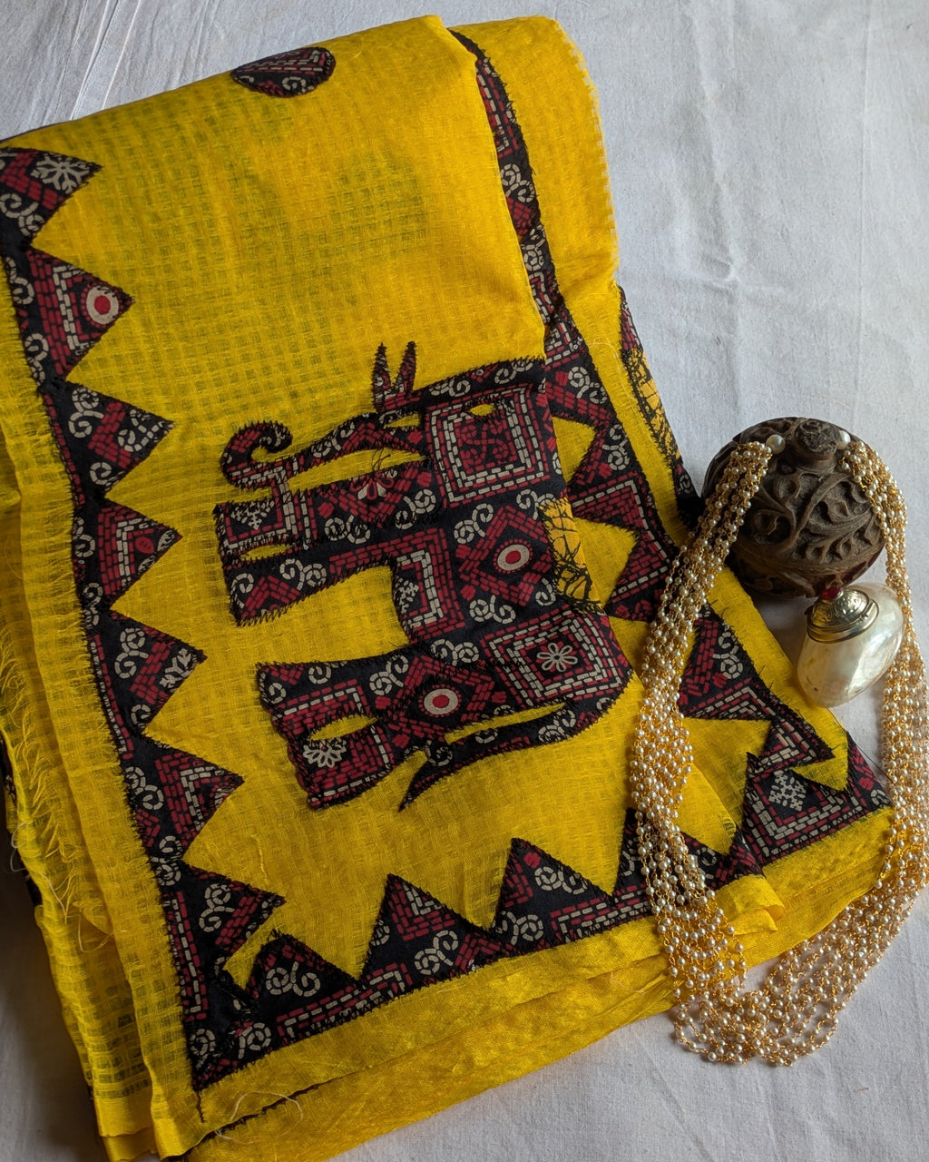 Cotton Kota Applique Sari Yellow 3