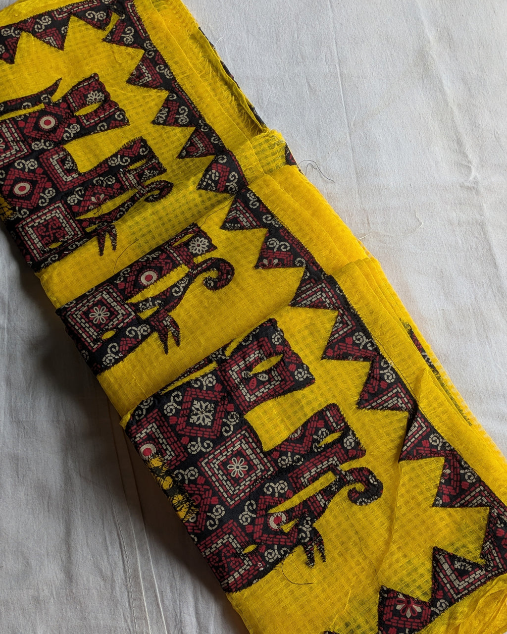 Cotton Kota Applique Sari Yellow 3