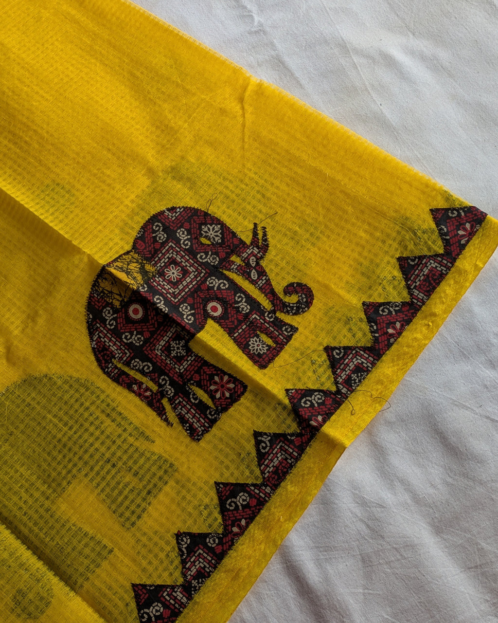 Cotton Kota Applique Sari Yellow 3