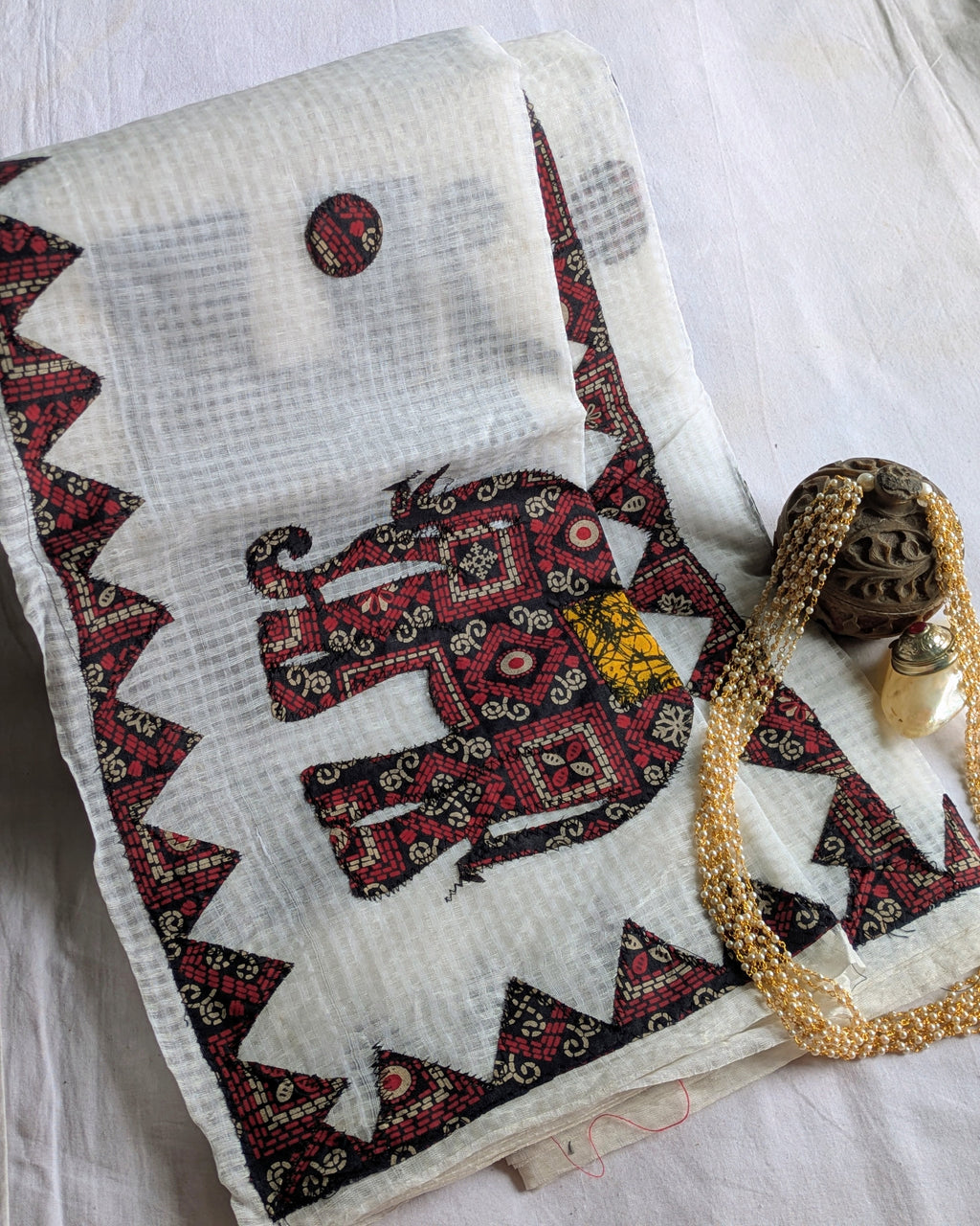 Cotton Kota Applique Sari White 2