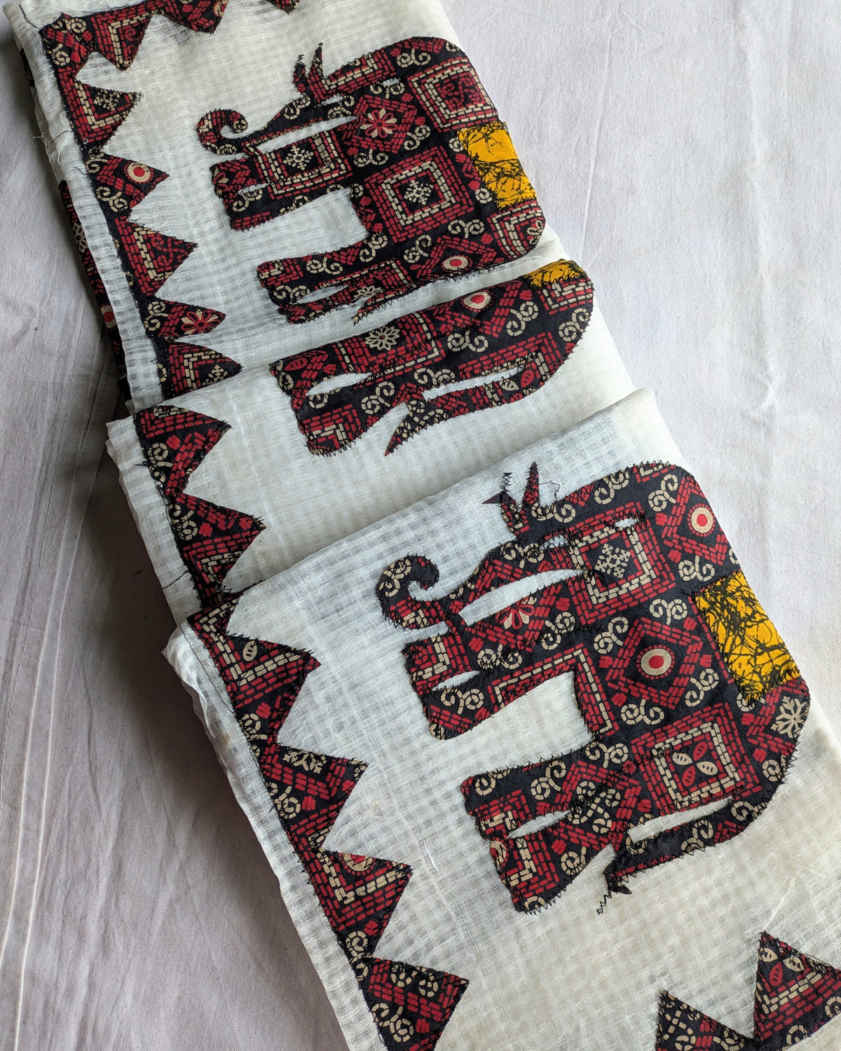 Cotton Kota Applique Sari White 2