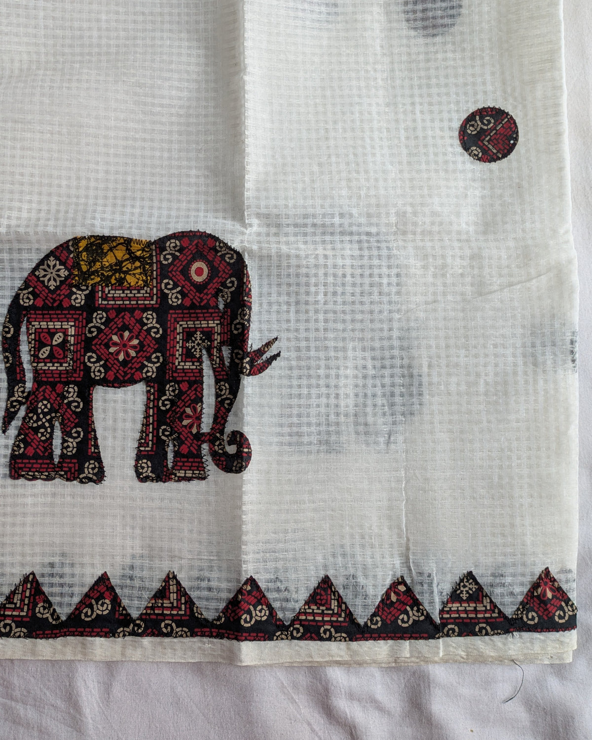 Cotton Kota Applique Sari White 2