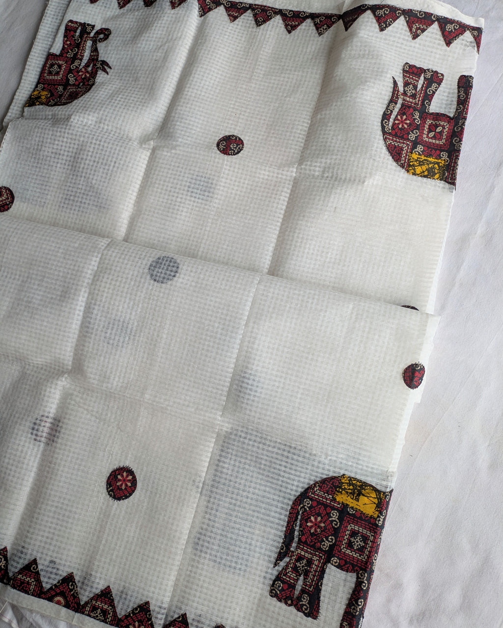 Cotton Kota Applique Sari White 2