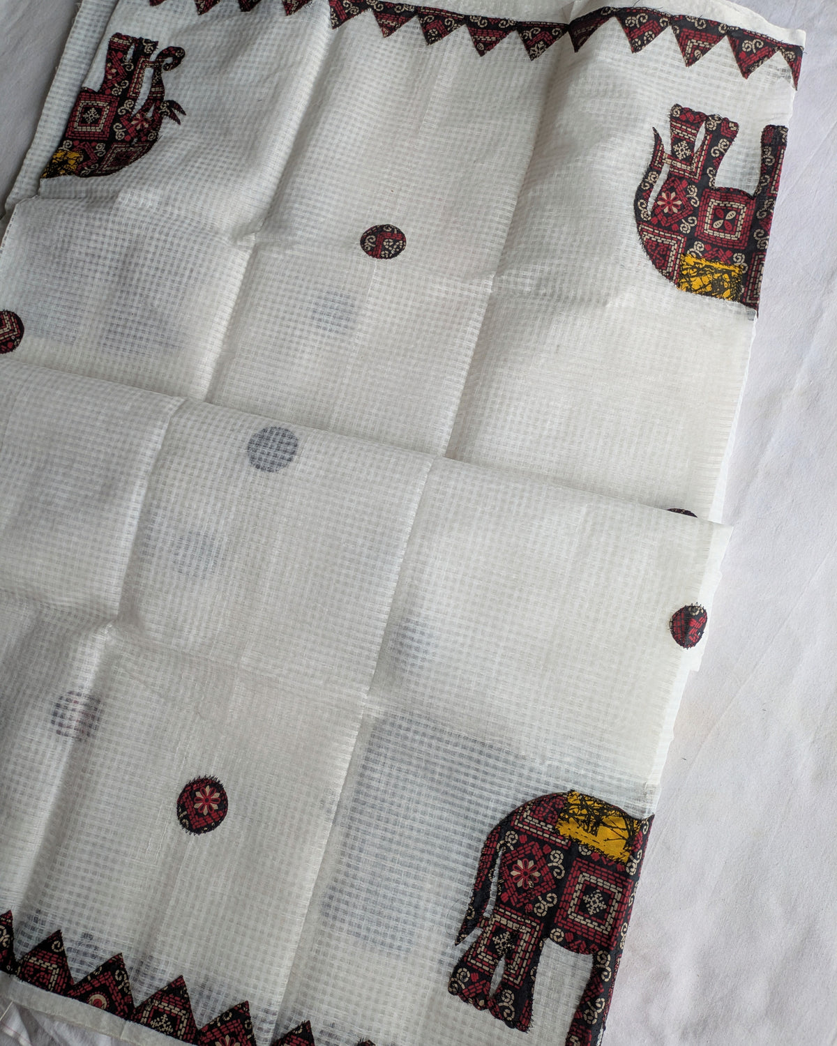 Cotton Kota Applique Sari White 2