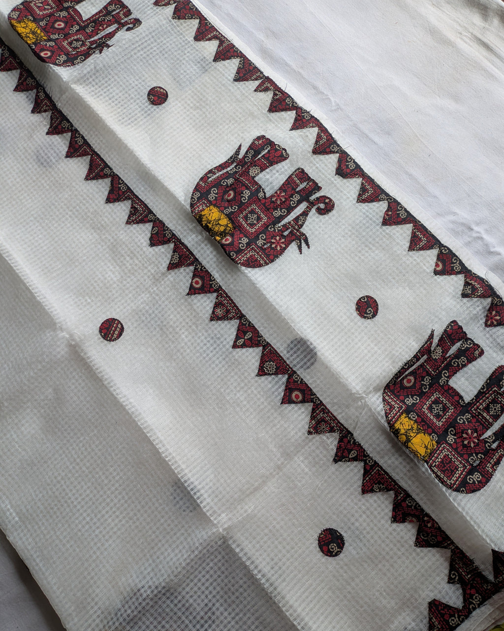 Cotton Kota Applique Sari White 2