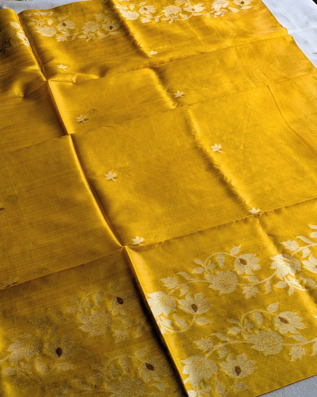 Tussar Jamdani Sari Yellow