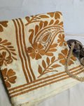Kantha Stitch Sari with Blouse Piece Butter Colour