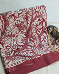 Kantha Stitch Sari with Blouse Piece Maroon