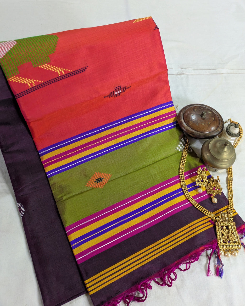 Bishnupuri Kalakshetra Sari Dark Magenta (Silk Mark)