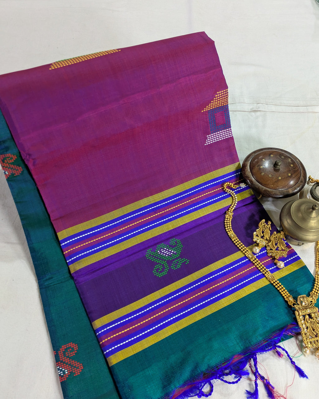 Bishnupuri Kalakshetra Sari Peacock-blue 2 (Silk Mark)