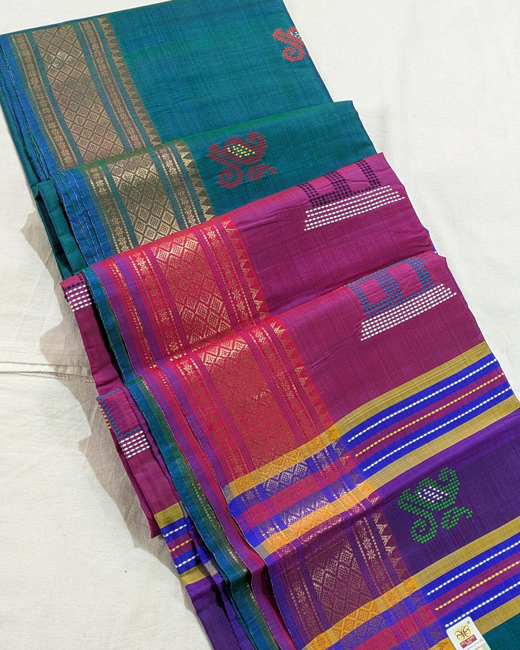 Bishnupuri Kalakshetra Sari Peacock-blue 2 (Silk Mark)