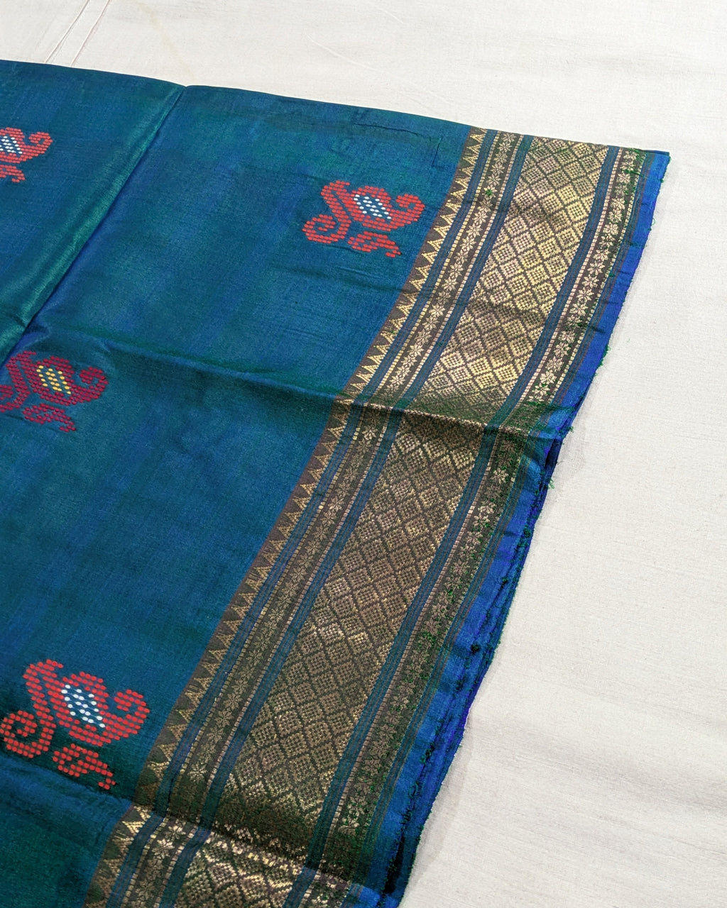 Bishnupuri Kalakshetra Sari Peacock-blue 2 (Silk Mark)