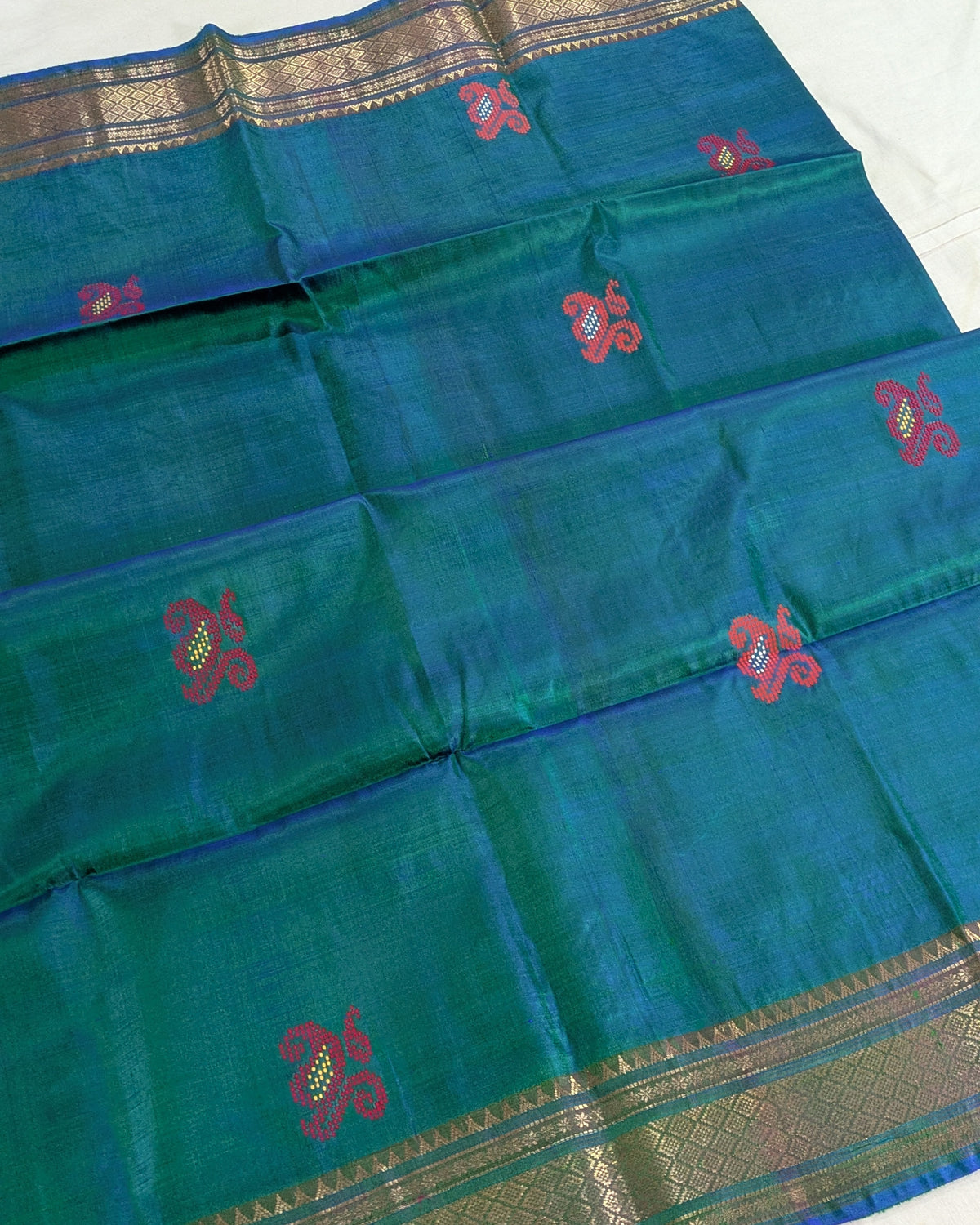 Bishnupuri Kalakshetra Sari Peacock-blue 2 (Silk Mark)