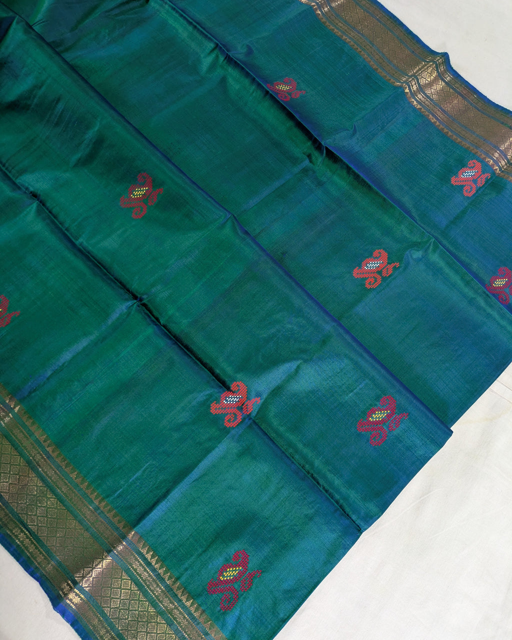 Bishnupuri Kalakshetra Sari Peacock-blue 2 (Silk Mark)