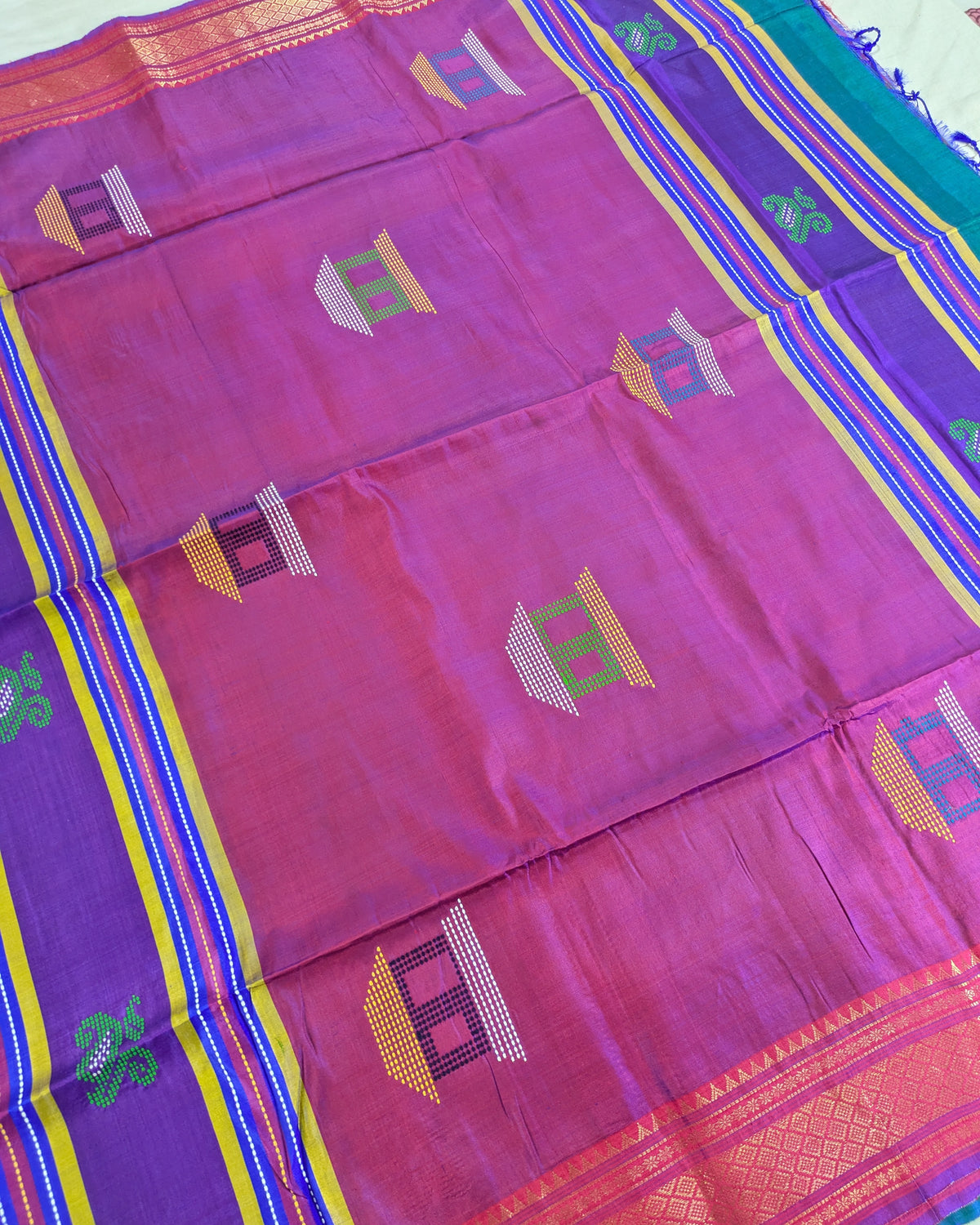 Bishnupuri Kalakshetra Sari Peacock-blue 2 (Silk Mark)