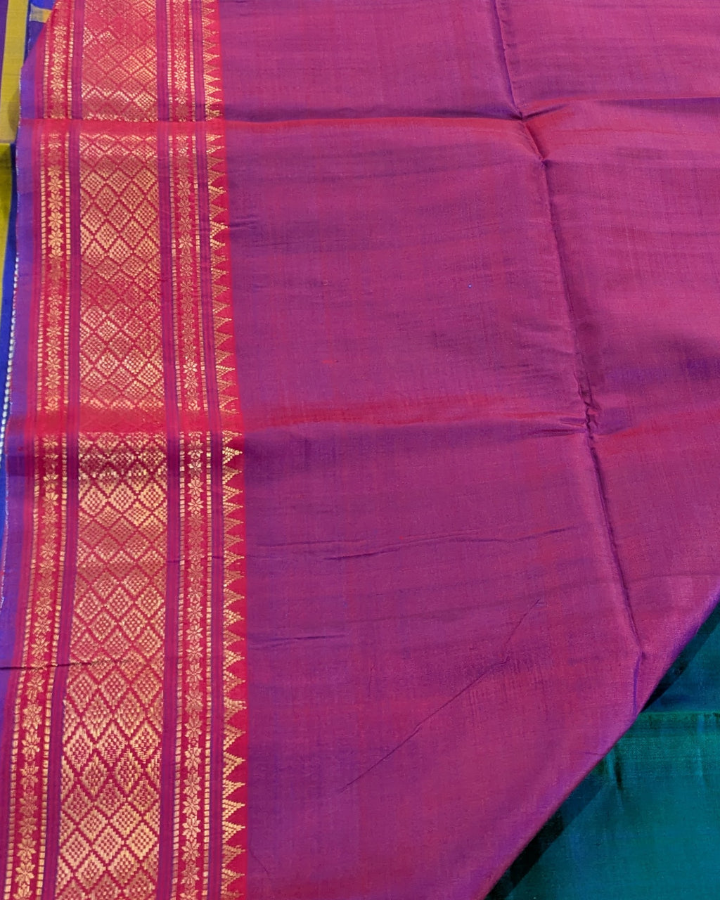 Bishnupuri Kalakshetra Sari Peacock-blue 2 (Silk Mark)