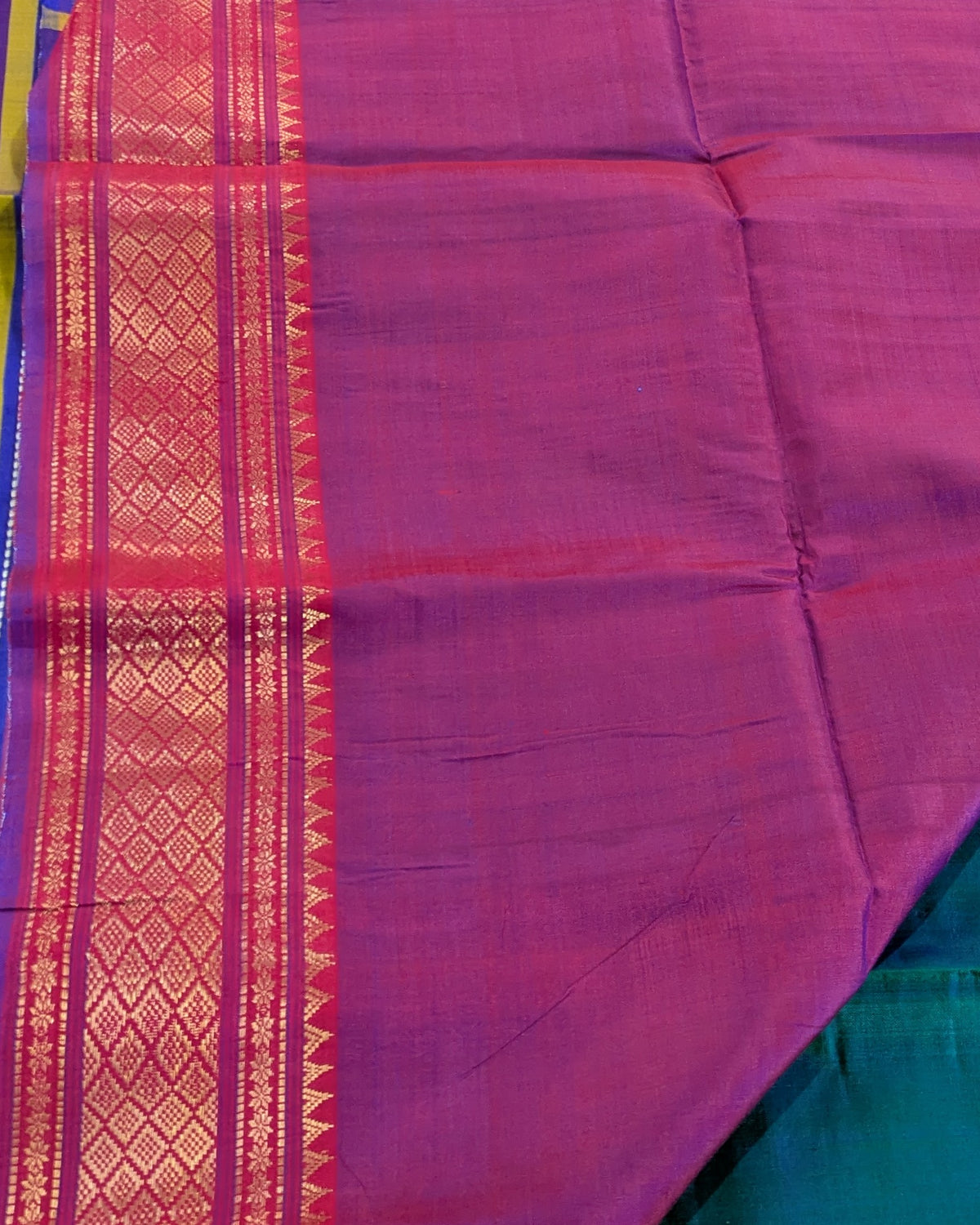 Bishnupuri Kalakshetra Sari Peacock-blue 2 (Silk Mark)