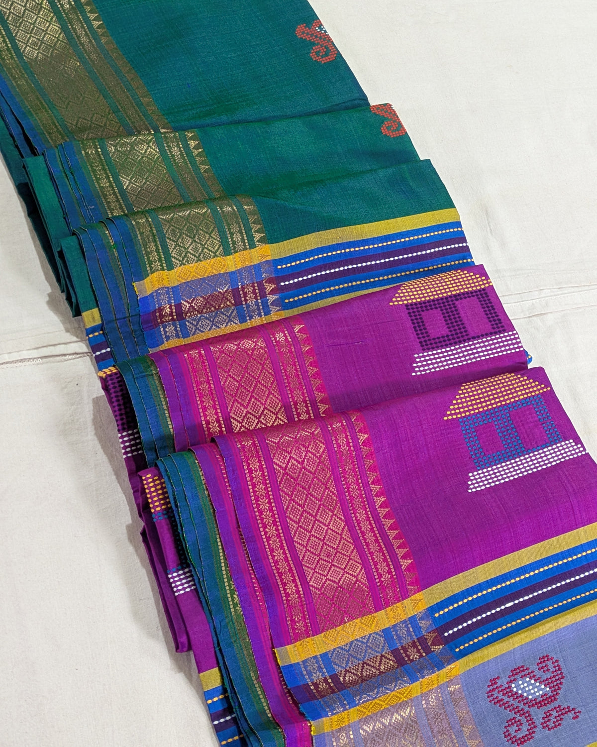 Bishnupuri Kalakshetra Sari Peacock-blue 1 (Silk Mark)