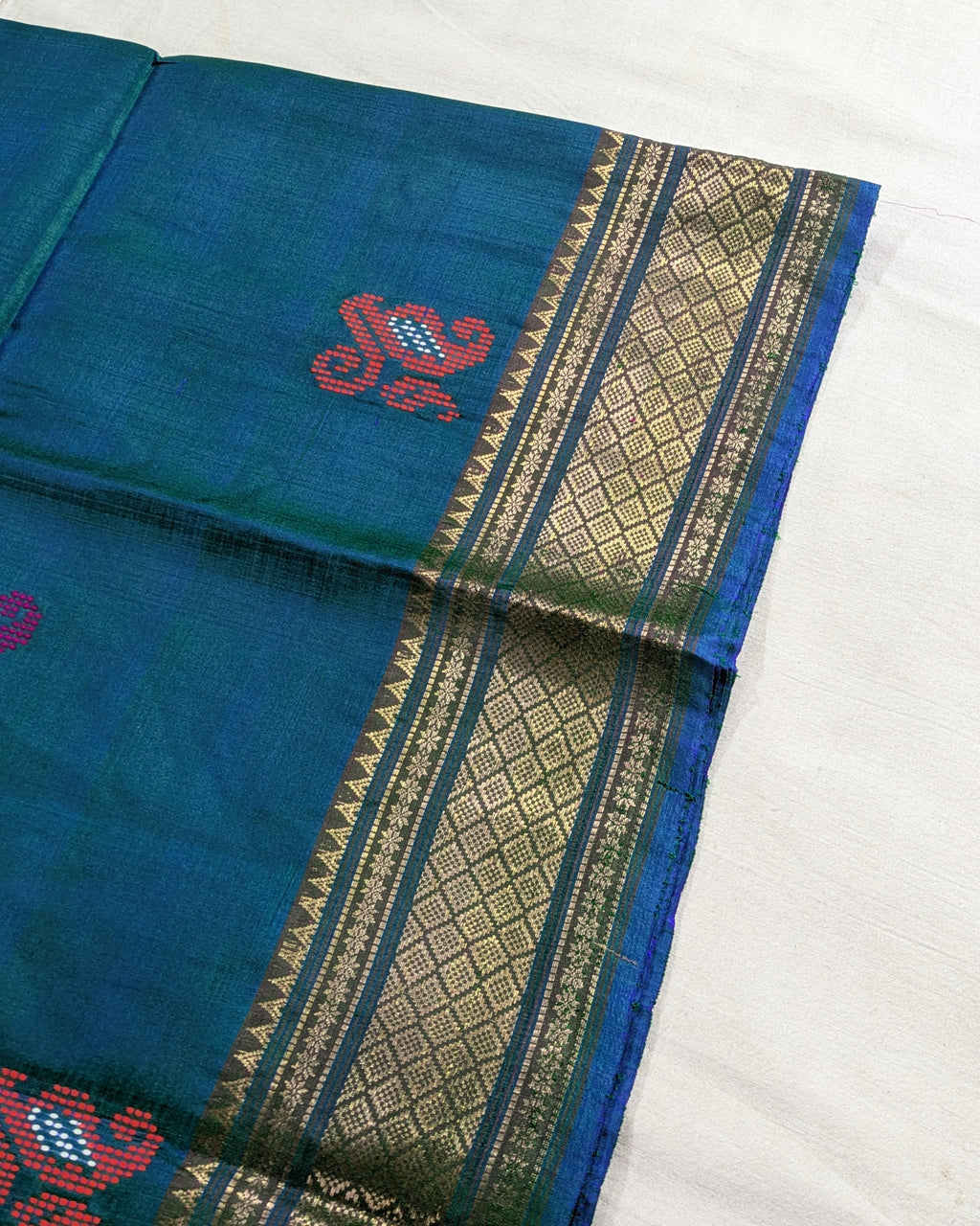 Bishnupuri Kalakshetra Sari Peacock-blue 1 (Silk Mark)