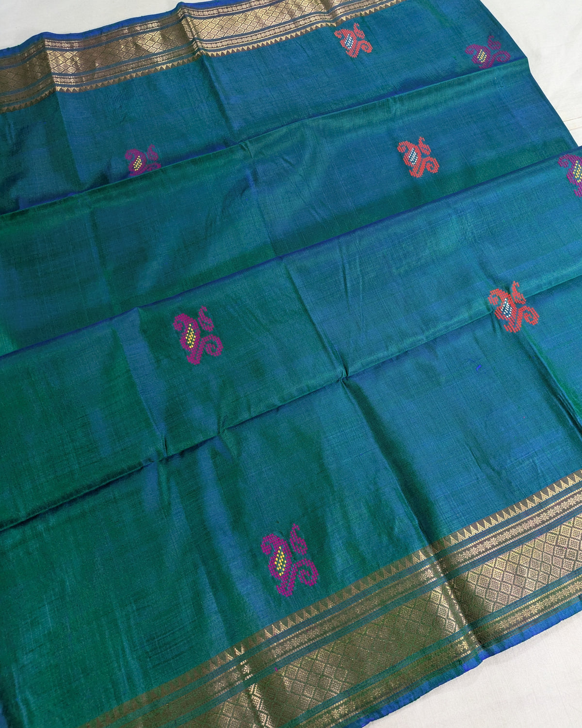 Bishnupuri Kalakshetra Sari Peacock-blue 1 (Silk Mark)